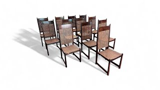 Twelve Dining Chairs Set in Hardwood amp Caning by Fatima 1960s  Lot 606 [upl. by Nihsfa]