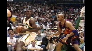 NBA On NBC  Shawn Kemp amp Charles Barkley Highlights 1993 WCF Game 4 [upl. by Sukin]