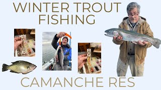 Winter Trout fishing for large holdover Lassen hatchery rainbows Camanche Reservoir [upl. by Valry]