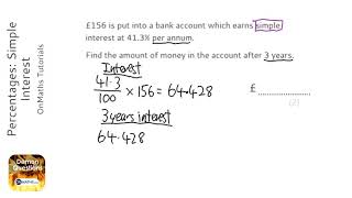 Percentages Simple Interest Grade 3  OnMaths GCSE Maths Revision [upl. by Sargent]