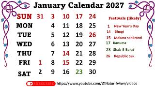 January Calendar 2027   januarycalender2027 [upl. by Lissi115]