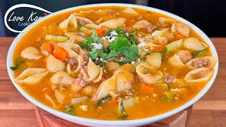 Traditional Mexican Sopita Concha Shell Soup with Ground Beef Sopa de Conchitas con Carne Molida [upl. by Niarb]