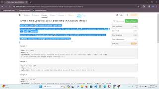 100185 Find Longest Special Substring That Occurs Thrice I leetcode contest377  solved  java [upl. by Ettevy503]