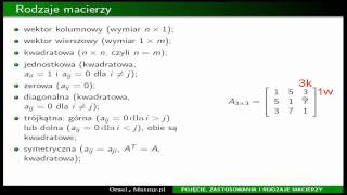 Rodzaje macierzy macierz jednostkowa diagonalna trójkątna cz45 [upl. by Enaej]