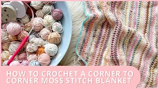 How to Crochet  Corner to Corner Moss StitchLinen Stitch  Scrap Yarn Blanket [upl. by Bolten]