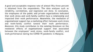 Work Stress Work Family Conflict and Work Performance with Mediation of Organizational Support amo [upl. by Uoliram136]