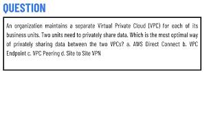 An organization maintains a separate Virtual Private Cloud VPC for each of its business units [upl. by Vihs]