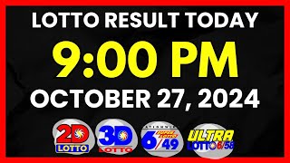 Lotto Result Today 9PM Draw October 27 2024  2D 3D Swertres 649 658 PCSOlotto [upl. by Alat]