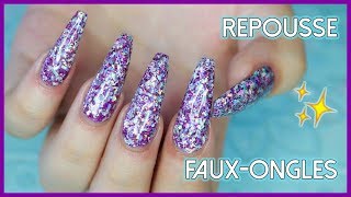 FAUXONGLES CHEZ SOI 2 REPOUSSE  Acrylique amp Gel Pailleté 💅🏼 [upl. by Shuma181]