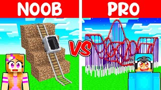 NOOB vs PRO MODERN GIANT ROLLER COASTER Build Challenge in Minecraft With Crazy Fan Girl [upl. by Nodaj]