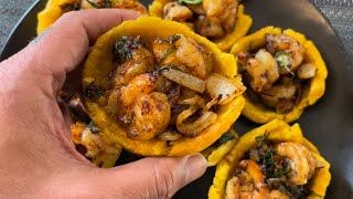 Tostones Rellenos con Camarones Puerto Rican Stuffed Plantains with Shrimp [upl. by Aneek]